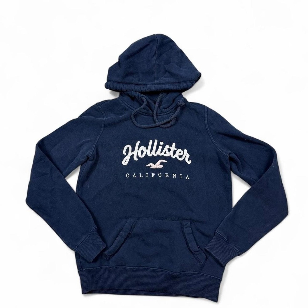 Navy blue Hollister Co. hoodie with white logo. womens XS